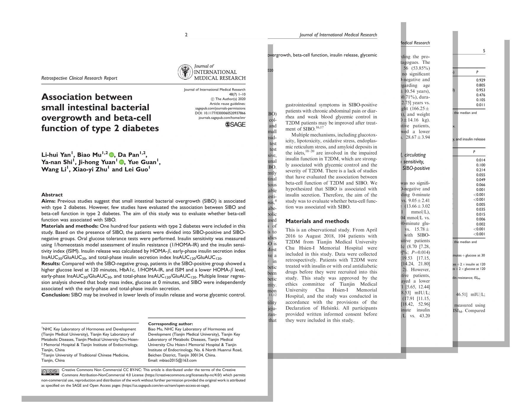 Association between small intestinal bacterial overgrowth and beta-cell function of type 2 diabetes