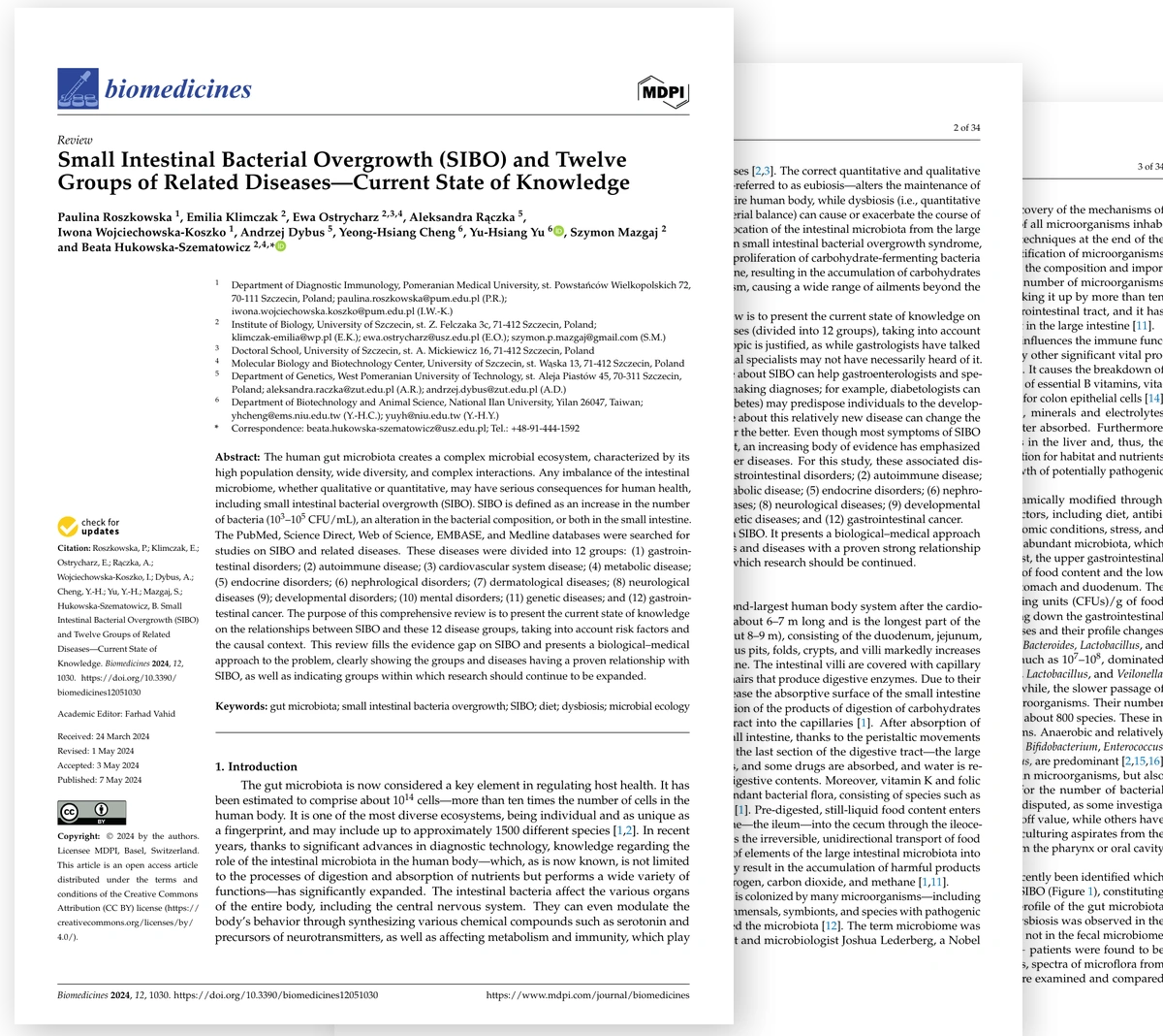 Small Intestinal Bacterial Overgrowth (SIBO) and Twelve Groups of Related Diseases—Current State of Knowledge